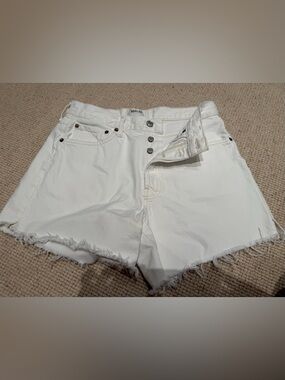 Agolde White High-Rise Frayed Hem Denim Shorts